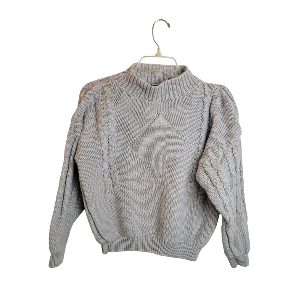 Vtg Outback Red Sweater Gray Mock Neck Cable Knit Cropped Women's Size Medium